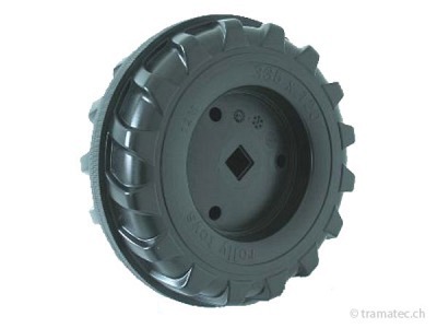 Rolly Toys Ersatzteil Hinterrad mit Laufreifen 335 x 120 für 4-Kant-Mitnehmer - mit Montagebeutel