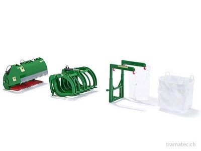 Wiking Frontlader Werkzeuge - Set B John Deere grün