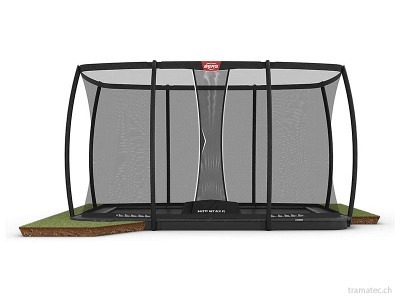 BERG Trampolin Ultim Champion FlatGround 410 Grey + Sicherheitsnetz DLX XL