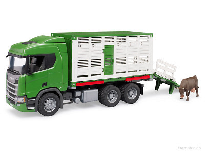 Bruder Scania Super 560R Tiertransport-LKW mit 1 Rind - 03548