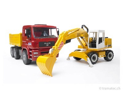 Bruder MAN TGA Kipplastwagen mit Liebherr Schaufelbagger - 02751
